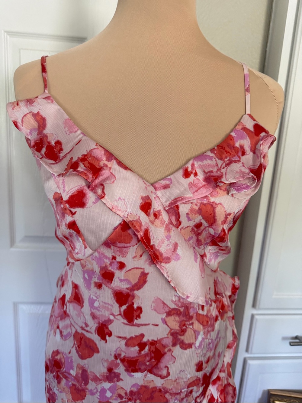 Floral Pink Ruffle Slip Dress - Picture 2 of 9